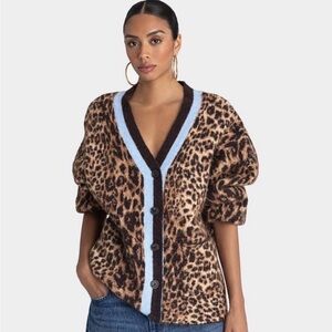 KBB by KAHLANA - Slouch Leopard Print Cardigan with Blue Trim